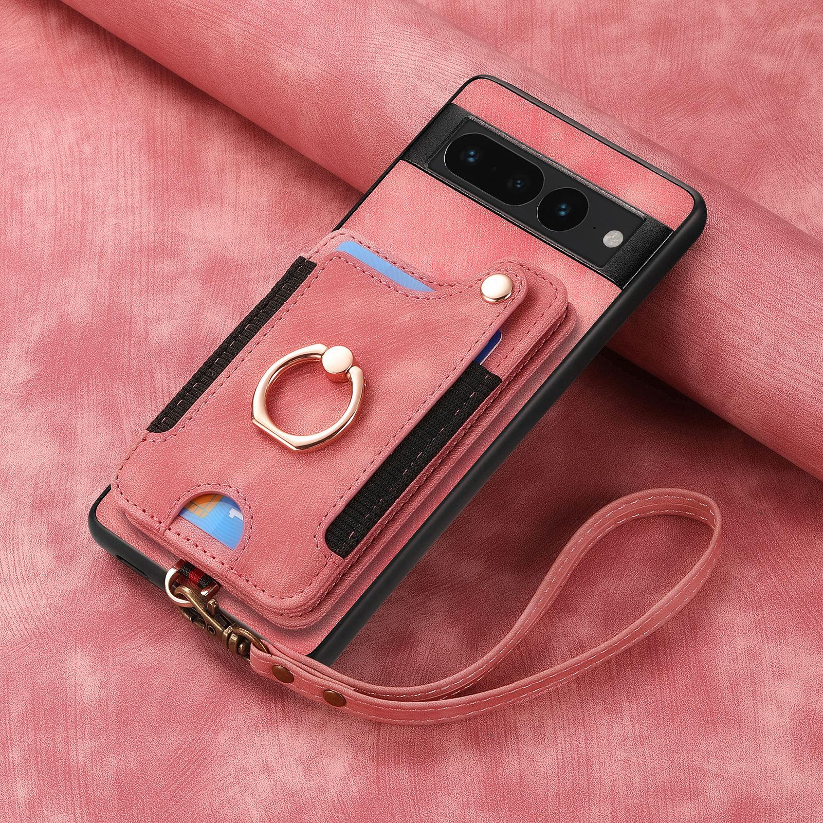 

Кожаный чехол-кошелек с RFID-картами для Google Pixel 8 7 Pro 7A 8 6A 6, магнитный кольцевой держатель, подставка, задняя крышка, Fundas Coque For Pixel 7A розовый