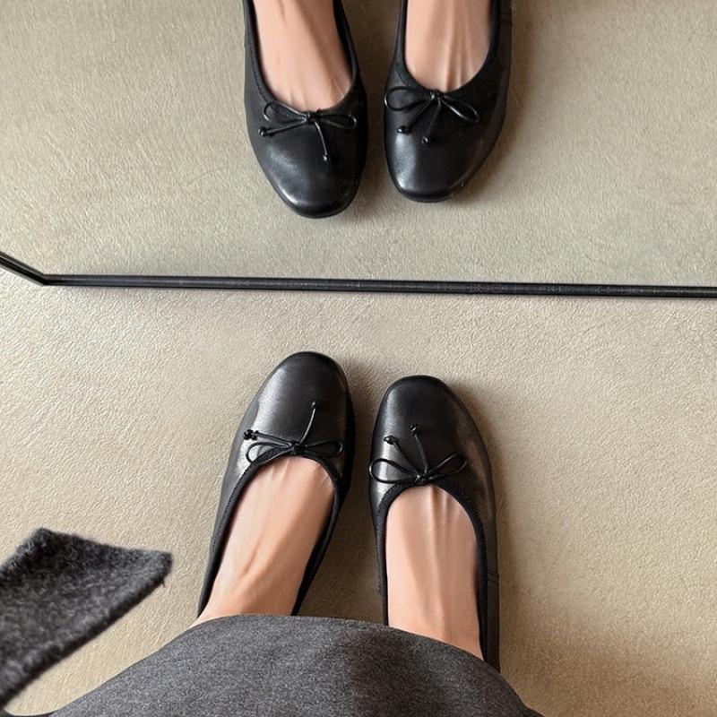 New four-season lazy shoes non-slip beef tendon sole large size single shoes women's low-top shallow mouth comfortable soft cowhide single shoes