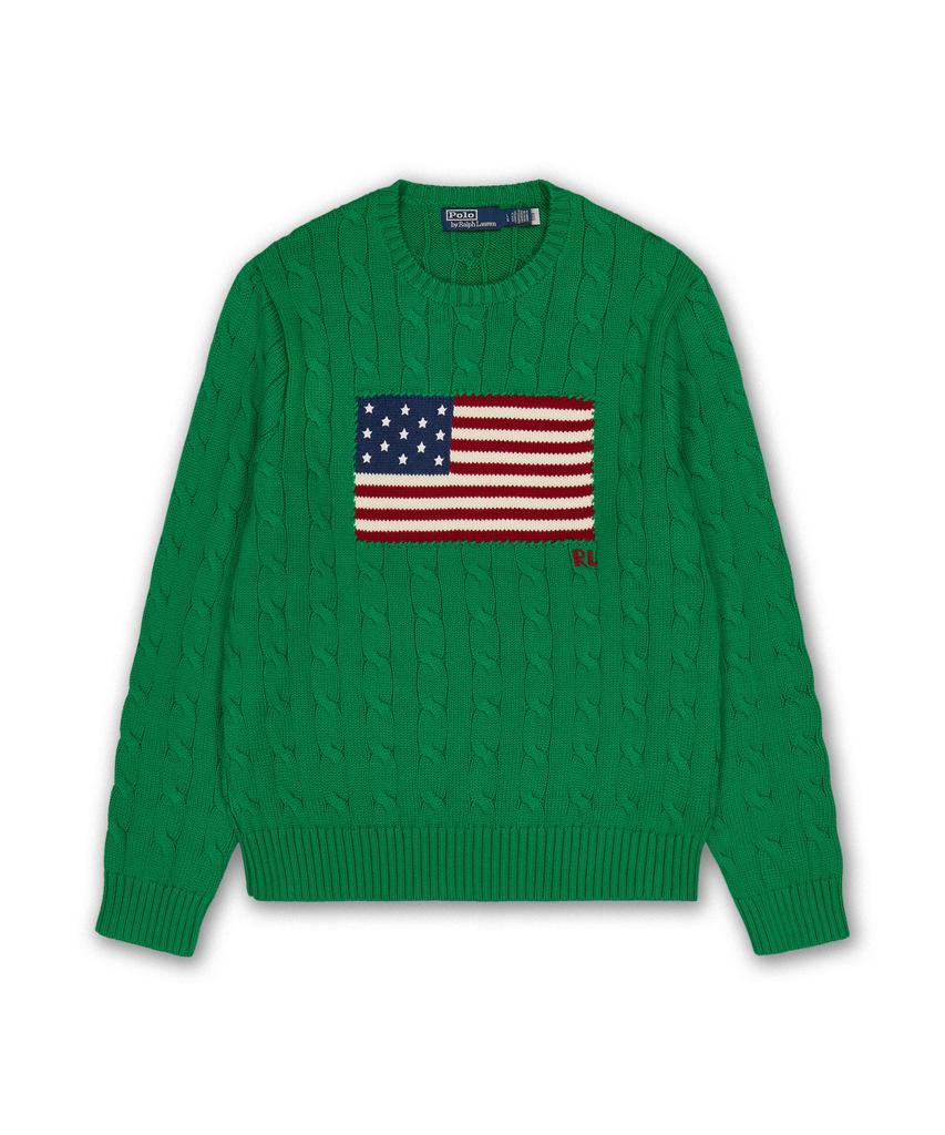 POLO RALPH LAUREN Iconic Cable Knit Flag Sweater - Green