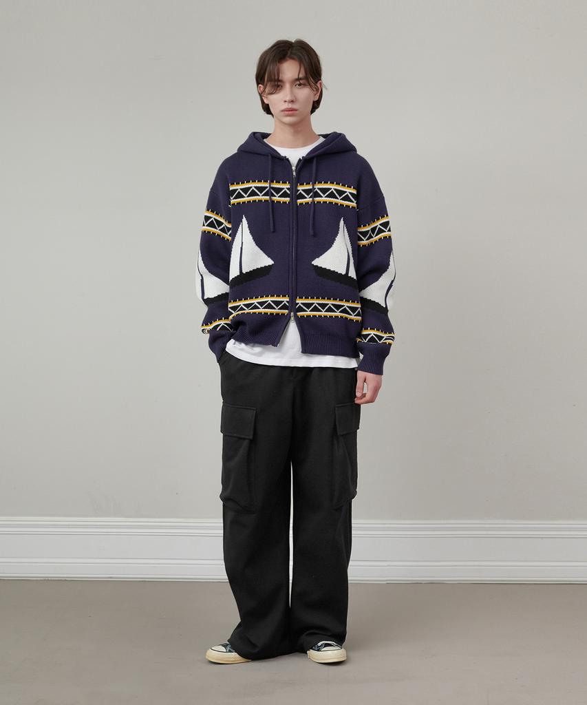 Glw Oversized Sailing Hooded Knit Zip-Up Navy