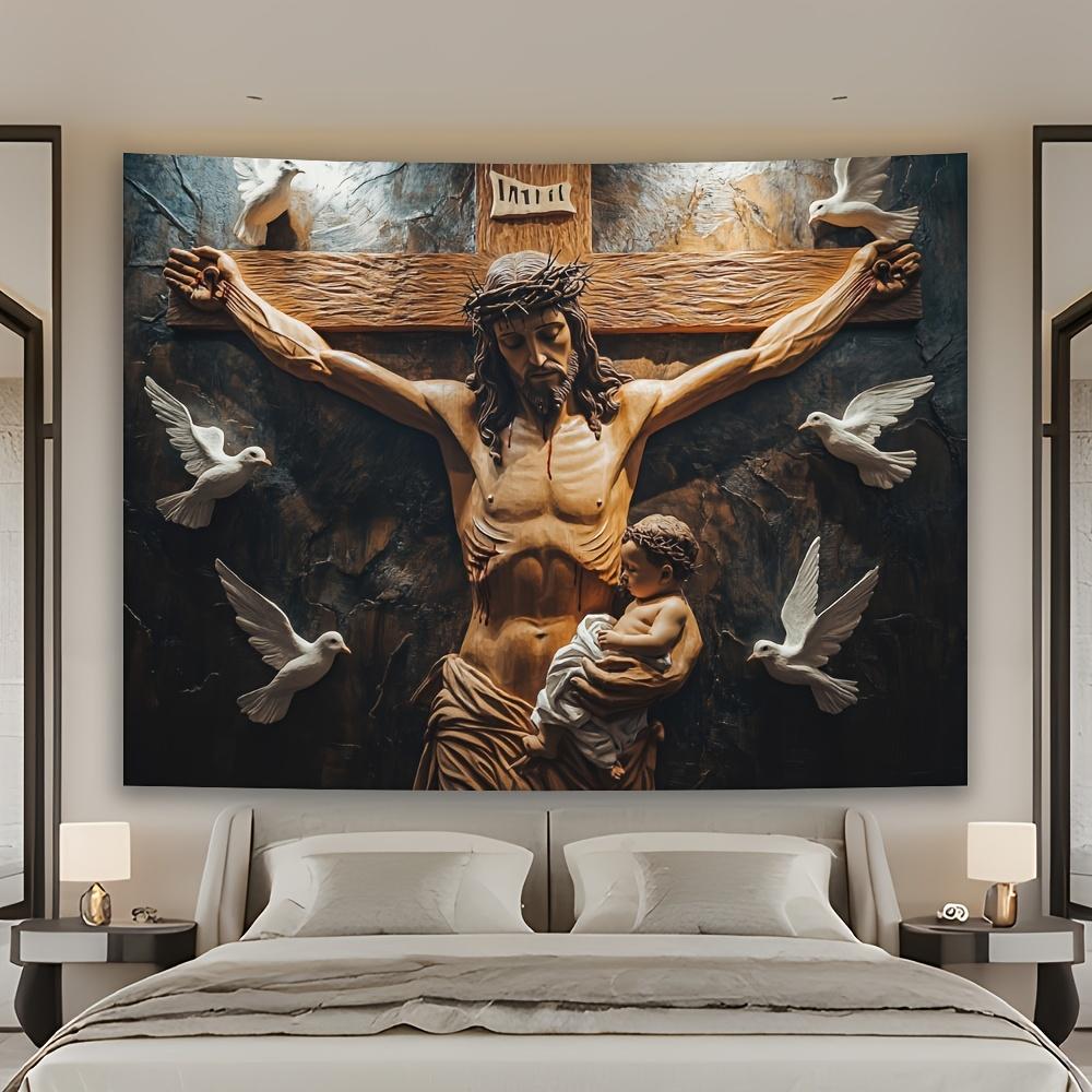 

Christ on the Cross with Doves Tapestry Adding Spiritual and Inspirational Style to Any Room Decor Ideal for Home Use 74x94cm(29x37in)
