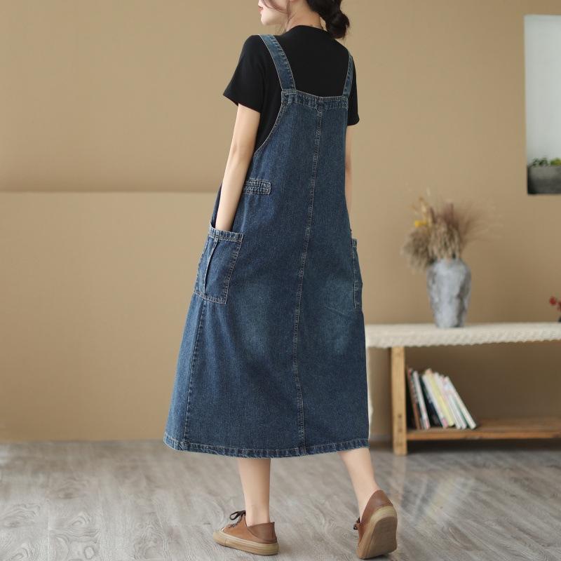 Autumn Japan and South Korea Loose Denim Suspender Skirt Women's Suspender Dress