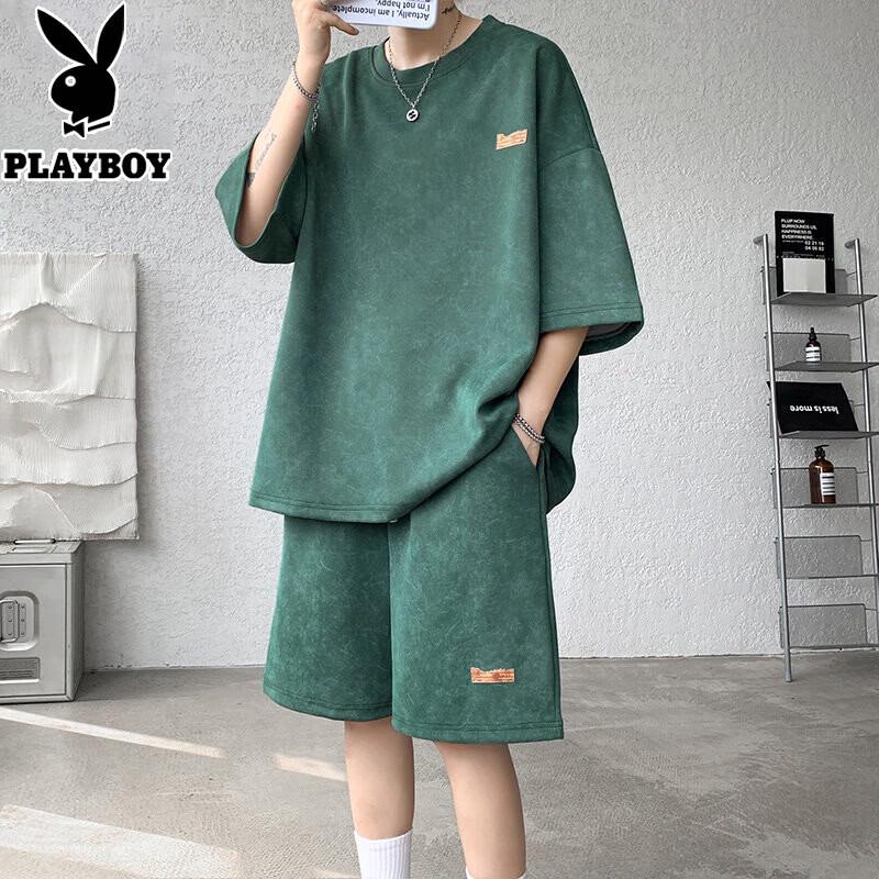 

Playboy Men s Tiedye Ice Silk Casual Short Sleeve & Shorts Set 2XL