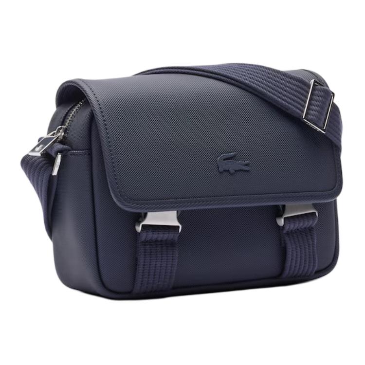 Lacoste Krokodil-Logo Verstellbarer Schultergurt Klappe Umhängetasche Herren Taschen Dunkelblau NH4858HC-021