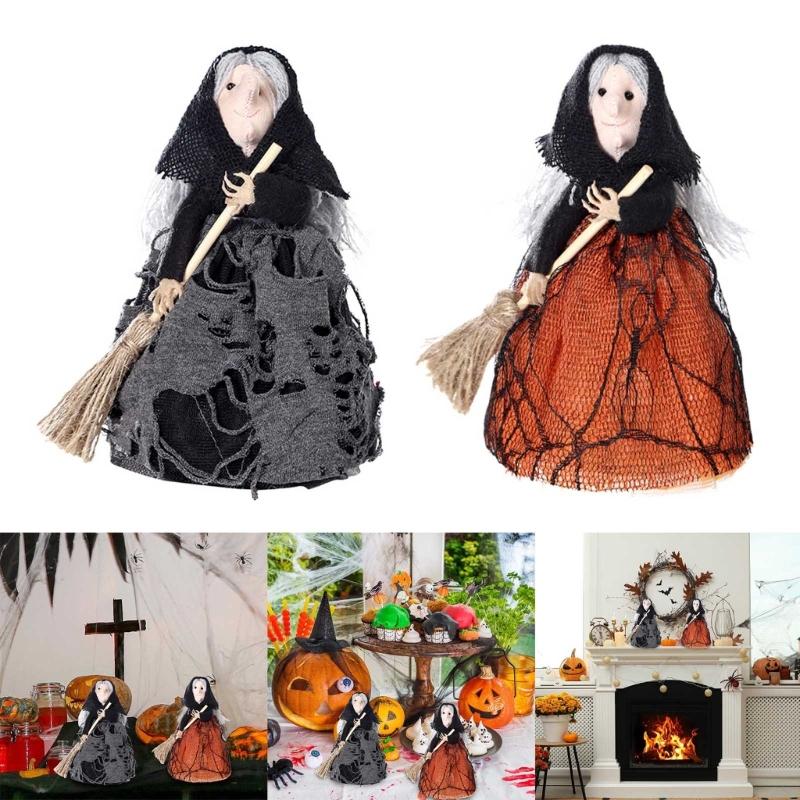 Unique Halloween Witch Broom Decors Stylish Black Witch Broomsticks Display Ornament for Halloween Party Decoration