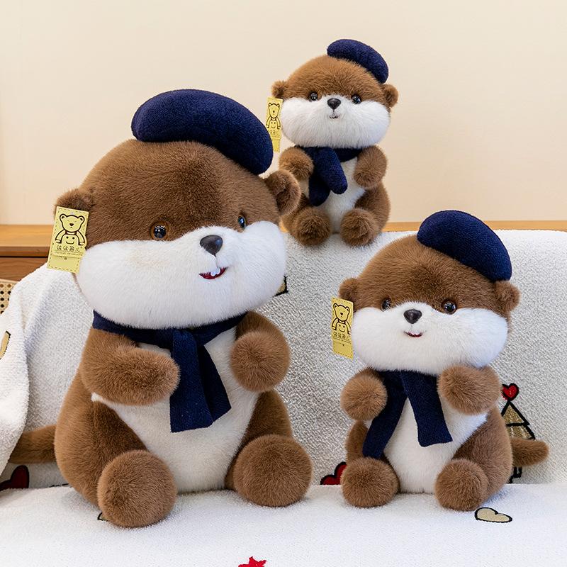 Super Cute Beaver Plush Toy for Friends Birthday Gift Top Hat Scarf Rag Doll Office Ornament Souvenir