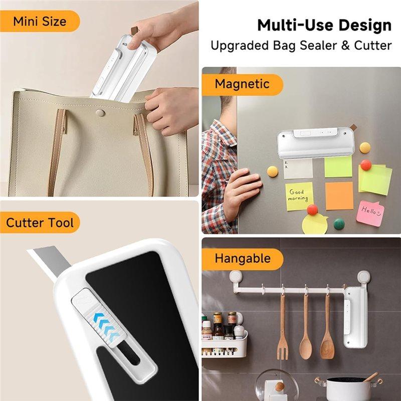 YCOC-Cutter Mini Pouch Sealer, 2-In-1 Bag Sealing With Cutting Function, Rechargeable Portable Heat Sealer Featuring Magnetic Ba