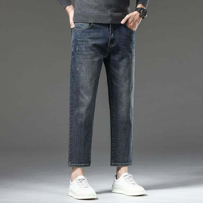 

New Spring and Summer Elastic Trend Nine 9 Jeans Men s Wash Elastic Straight Nine-point Pants 28