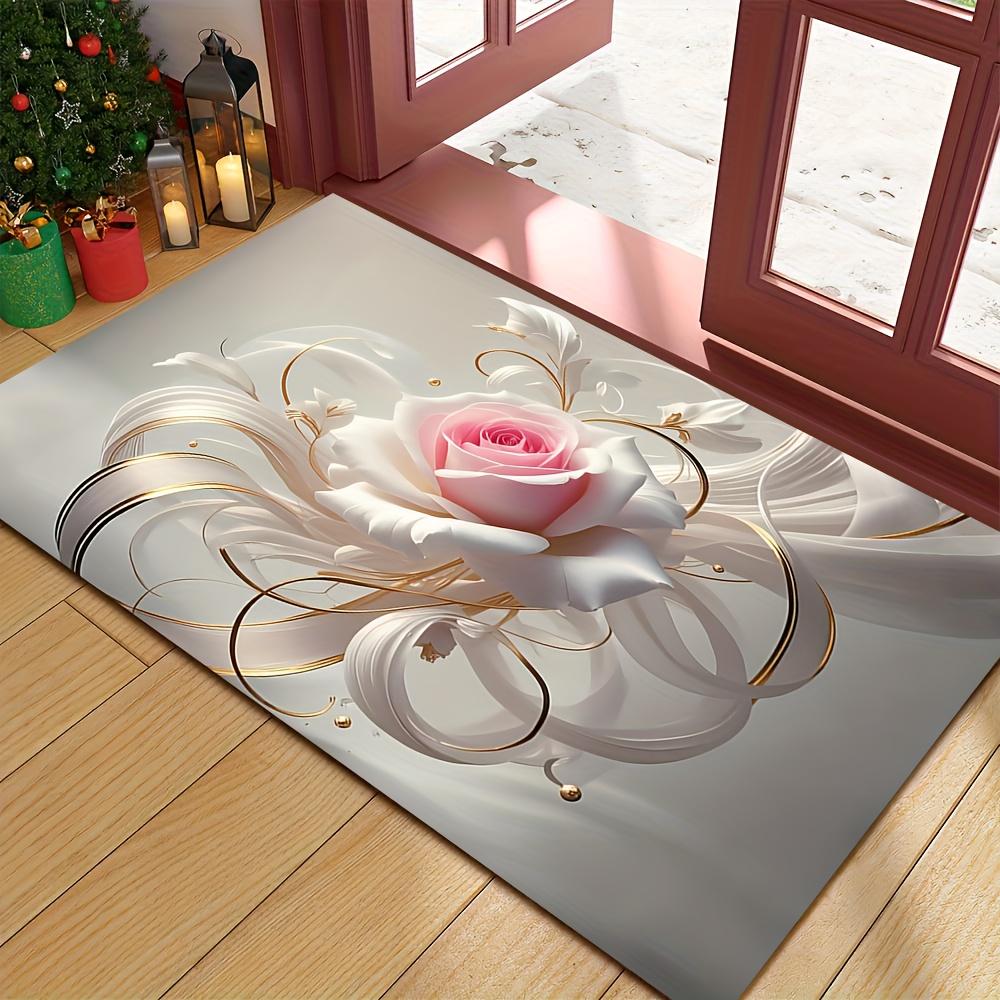 1Pcs Anti Fatigue Kitchen Rugs  Elegant Pink RoseWaterproof Non-Slip Thick Cushioned Kitchen Mat Heavy Duty Comfort Standing Mat for Kitchen