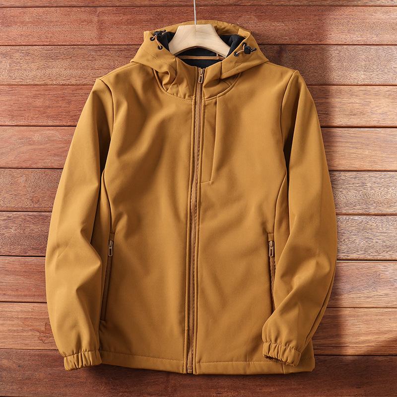 Autumn and Winter Windproof and Waterproof Plus Velvet Jacket Men's Hooded Outdoor Soft Shell Jacket