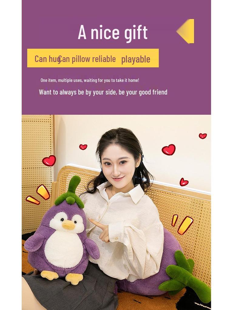Transformable Penguin Eggplant Plush Toy - Cute Gift for Girls