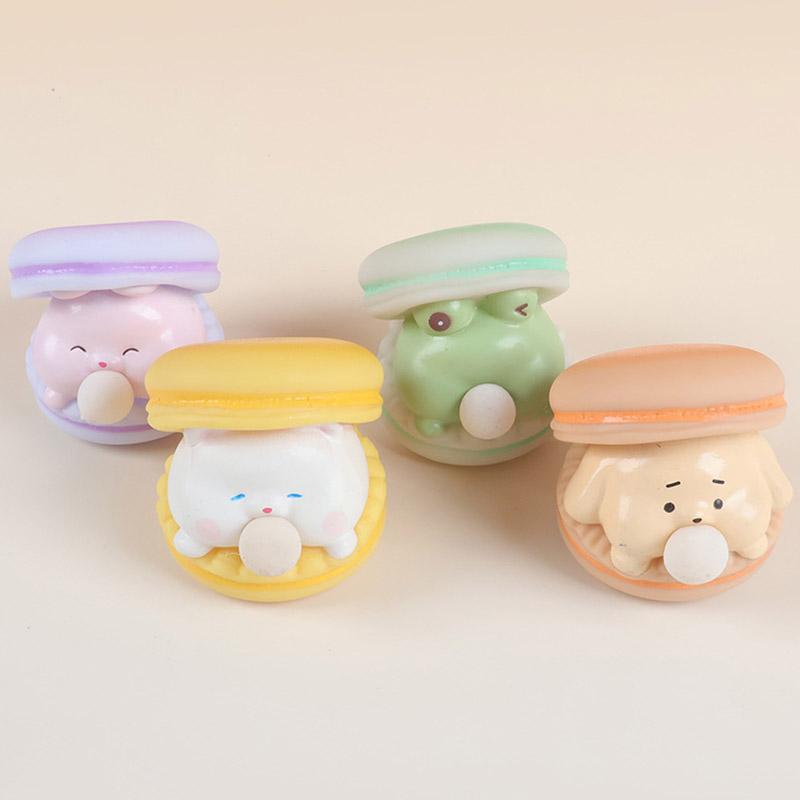 1/4 Stück Macaron Bubble Burger Squishy Stressabbau Niedlicher Cartoon Squishy Fidget Sensorisches Spielzeug für Büro-Streich & Schreibtischdekoration