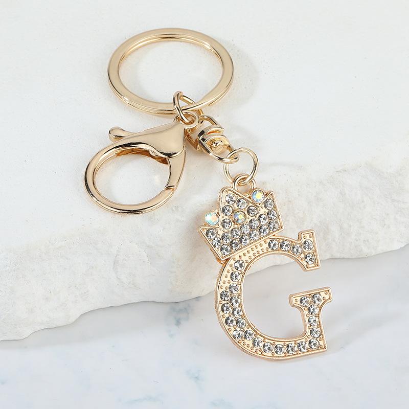 Unique Crown Crystal Rhinestones A-Z Letters Pendant Keychains For Men Women 26 Alphabet Car Key Ring Name Jewelry Keyrings Gift