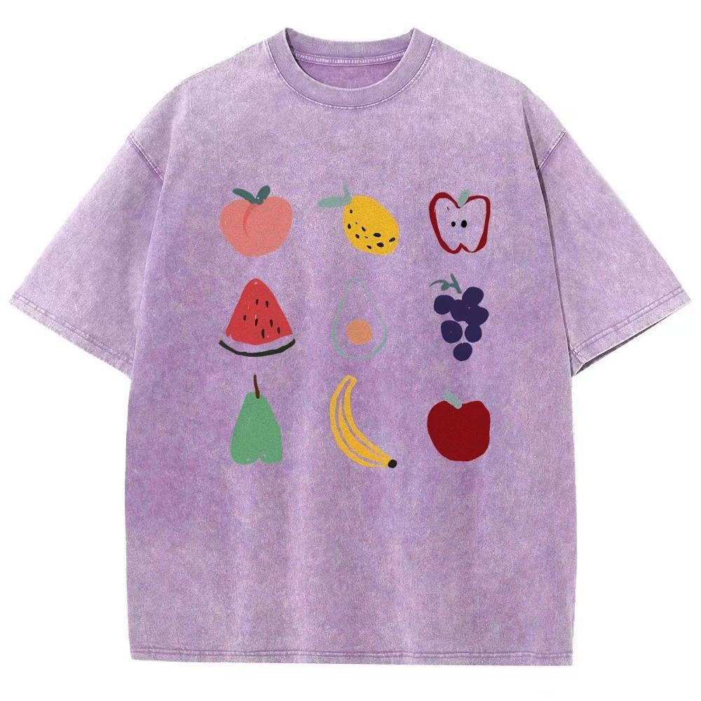 Summer Leisure 100% Cotton T-shirt with Fruit Paradise Print Women And Men T-shirt