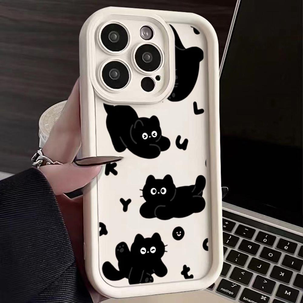 LZ11 cat Cute art design Silicone Phone Case for iPhone 11 13 14 15 16 Pro Max 7 8 16 Plus 12 mini XS Max XR Shockproof Back Cover