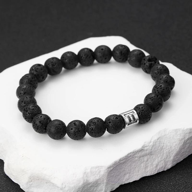 Bracciale da Uomo in Pietra Vulcanica Naturale Bracciale 12 Segni Zodiacali Vergine Capricorno Toro Acquario Sagittario Cancro Ariete
