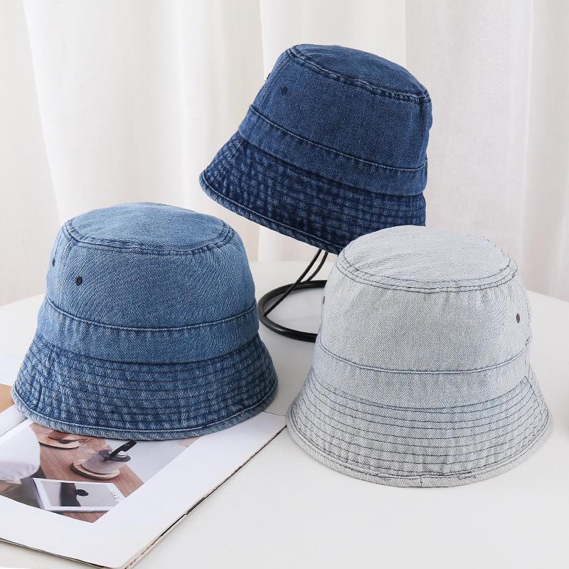 Retro washed denim bucket hat women's summer fashion versatile big head circumference showing face small sunshade basin hat men