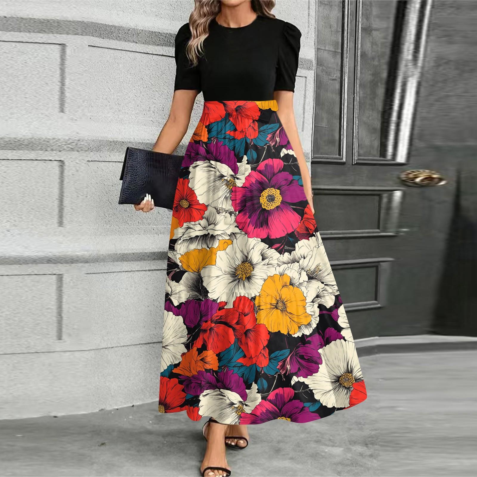 

Жіноча модна повсякденна сукня з короткими рукавами, круглим вирізом, принтом, елегантного темпераменту XXL