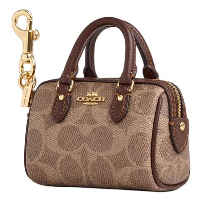 9 Brand Logo Zipper Closure Coated Canvas and Smooth Leather Bag Charm Bag Peripheral Mini Women's Gold and Tan Gold with Tan and Brown