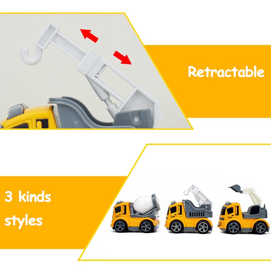 3 Kinds Inertial Engineering Vehicles Mini Model Toy Diecast Alloy Excavator Crane Bulldozer Pull Back for Boy Toys Gift for Kid