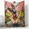 1pc Comfortable German Shepherd Cherry Blossom Tree Flannel Blanket, 100% Polyester Fiber HD Digital Print, Suitable for All Seasons, Cooling Blanket,