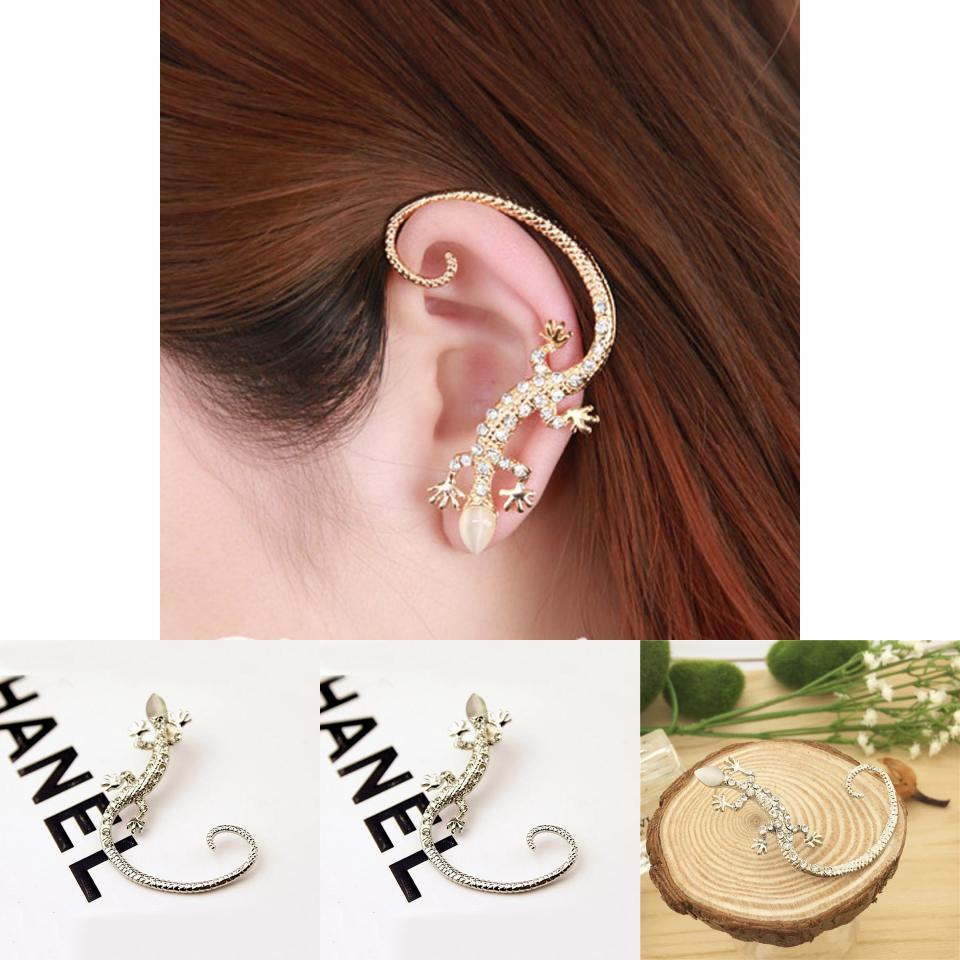 Alloy Gecko Lizard Earrings With Glitter Accents For Females
