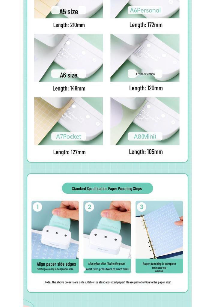 Notebook Puncher 9027: 4mm Multi-Hole Punch for Loose-Leaf Binders, 3 or 6 Holes, Manual Student Use