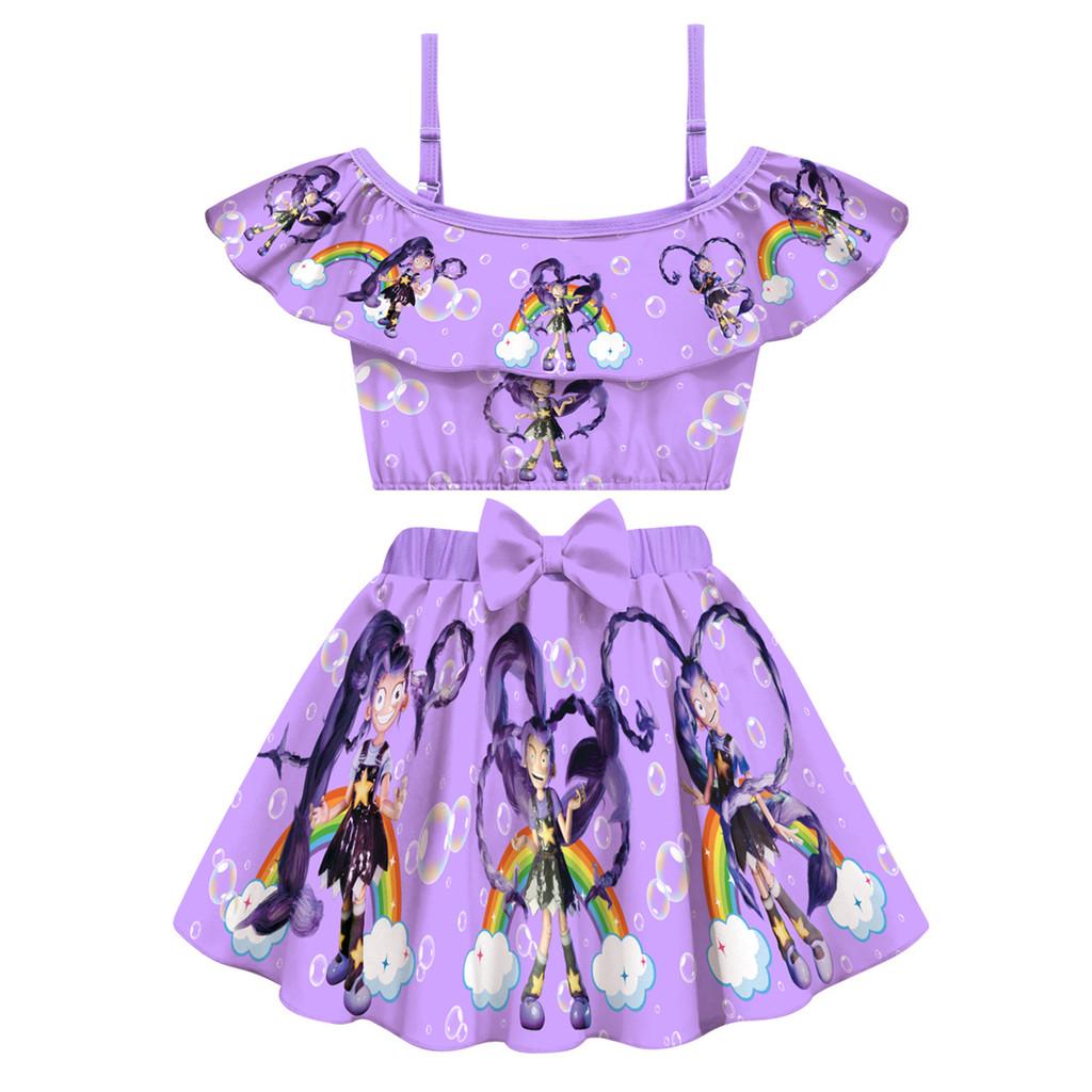 20857 Kids Girls Lily Lovebraids Printed Sleeveless Swimsuit Swimwear Top Skirt Sets 100cm