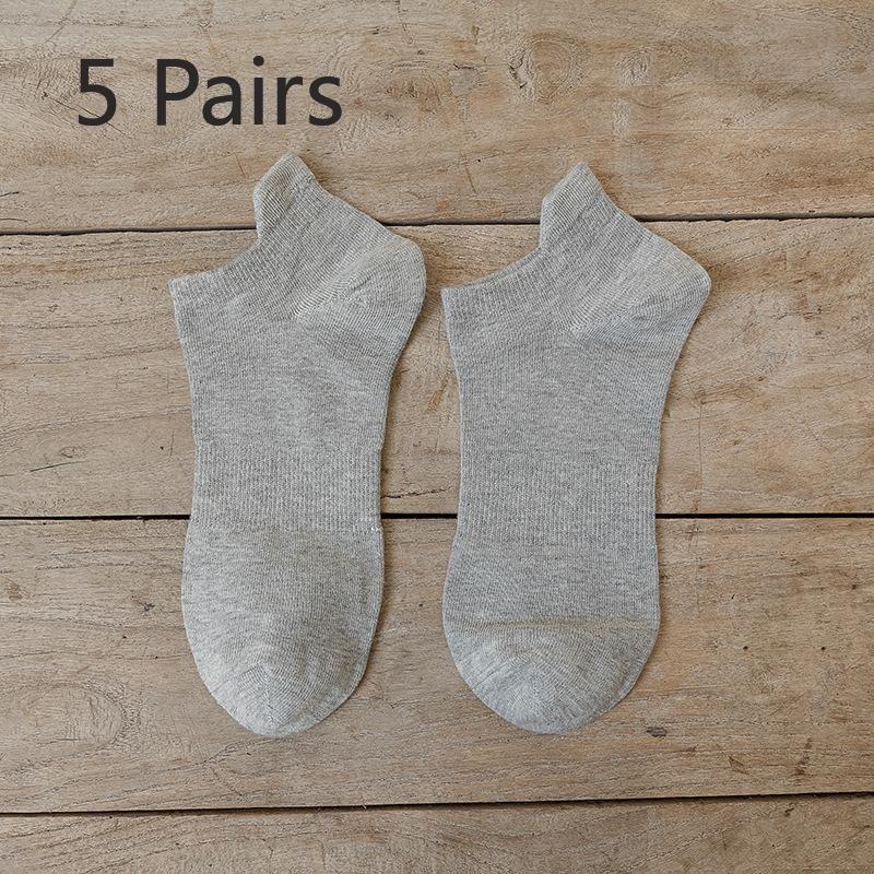 5 Pairs of Men's Short Socks, Pure Cotton, Men's Raised Ears, Breathable, Odorless, Short Top, Low Top, Light Mouth, Solid Color Boat Socks, Trendy