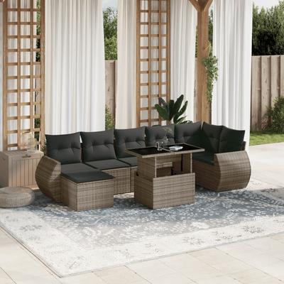 Vidaxl 8-Cz. Garden Furniture Set With Cushions, Grey, Poly Rattan