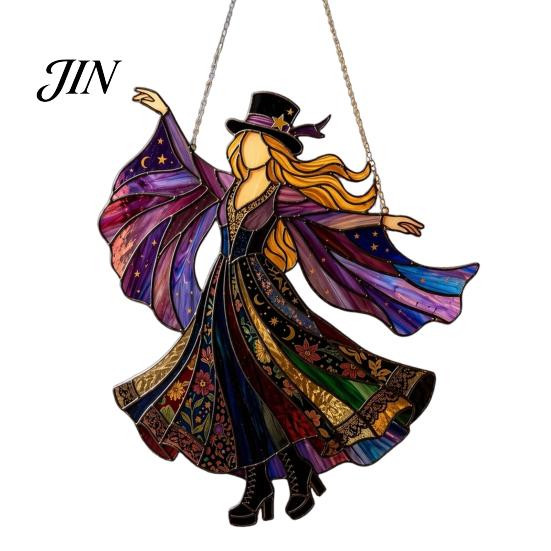Retro Fantasy Window Hanging Vintage Halloween Cat Witch Decoration, Acrylic Ornaments, Black Decor Rustic Farmhouse Tree Decor, Party Supplies
