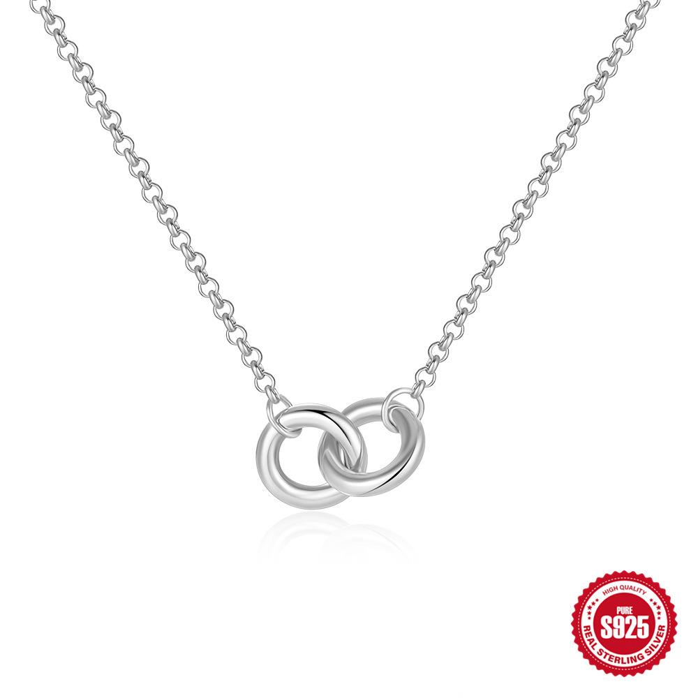 

Fashion Style S925 Sterling Silver Classic Simple Double Ring Glossy Premium Ladies Wedding Necklace 925 Silver белого золота