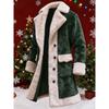Christmas Faux Fur Collar Men Long Winter Jacket Plush Fleece Lined Splicing Thick Warm Wind Resistant Casual Overcoat Outer