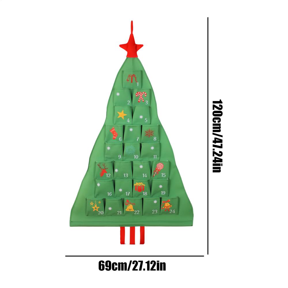 

Fabric Advent Christmas Tree Shape Bags 24 Days Countdown Calendar Storage Bags for Home Decorators Collectors Living Room M зелений