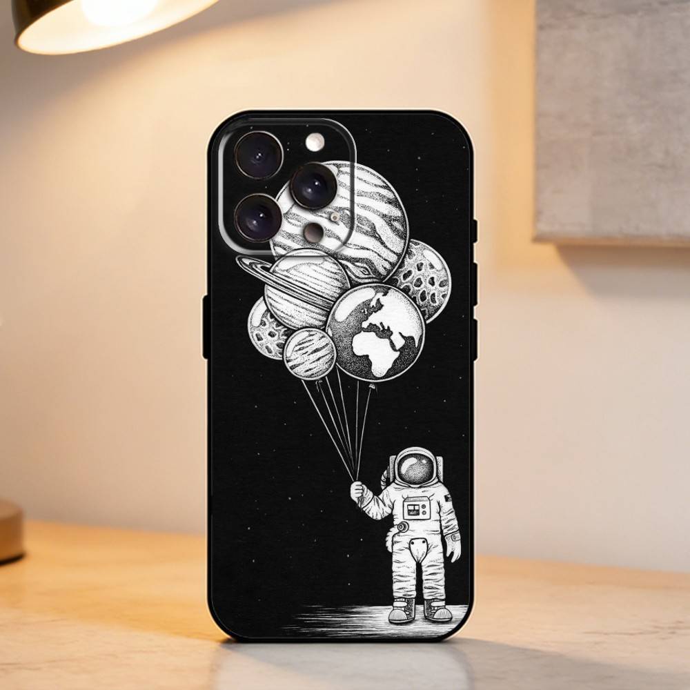A-Astronaut in Space Phone Case For iPhone 17,16,15,14,13,12,11 Plus,Pro Max,XS,Soft Silicone Black Cover
