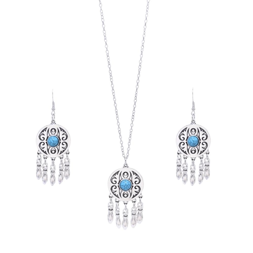 Round Triangle Pendant Exotic Bohemian Earrings Zinc Zinc Alloy Jewelry Set Bohemian Style