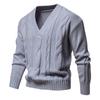 Men's Long-sleeved Thickened Jacquard Sweater Autumn and Winter Men's V-neck Solid Color Sweater