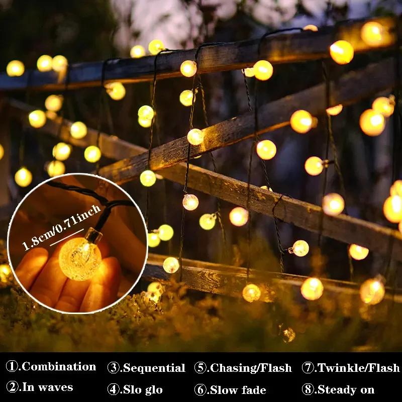 5m 7m 12m Outdoor Solar String Lights Fairy Bubble Ball Garden Festoon Garland Lamp for Wedding Camping Party Balcony Decoration