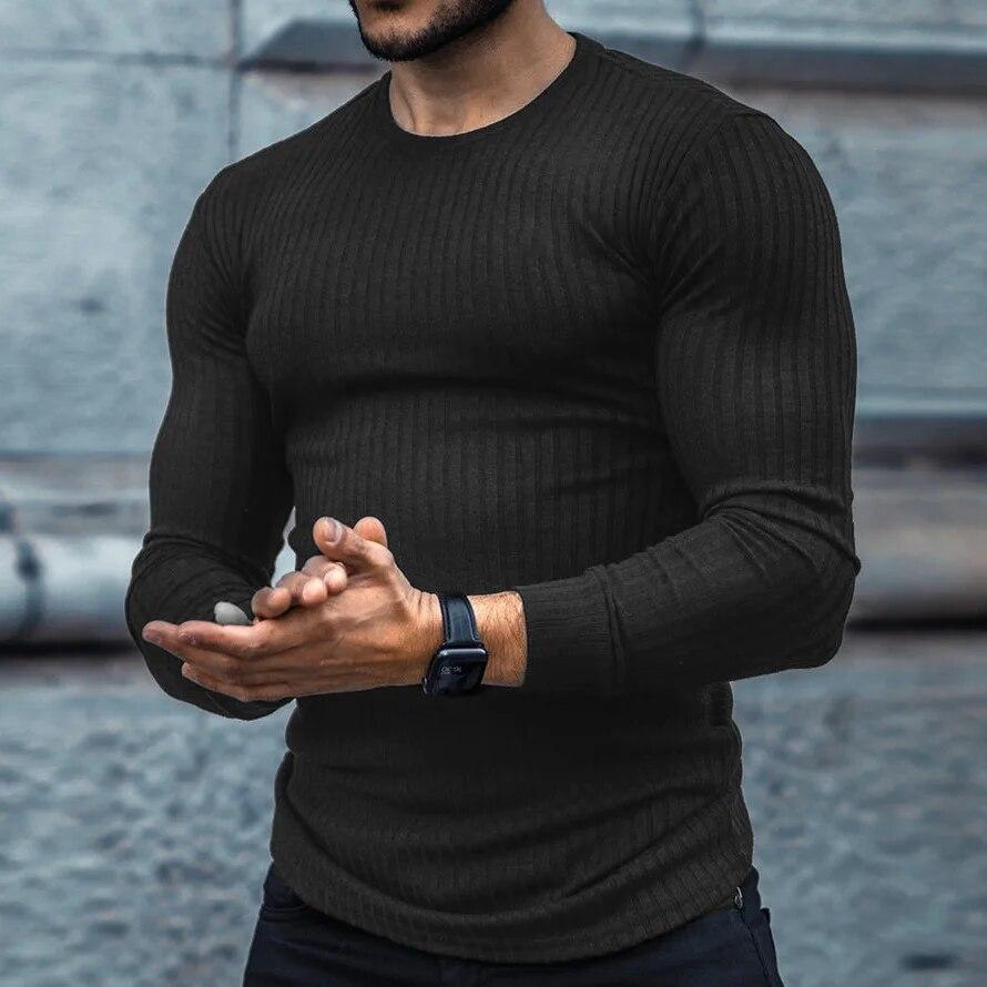 Vår Høst Mote Herre Tynne gensere Uformell rullehals Solid Pit Strip Slim Fit gensere Herre Turtleneck Pullover