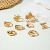 8Pcs/Set Vintage Metal Flower Shell Sun Rings Set for Women Punk Gold Color Irregular Adjustable Knuckle Ring Jewelry Gift