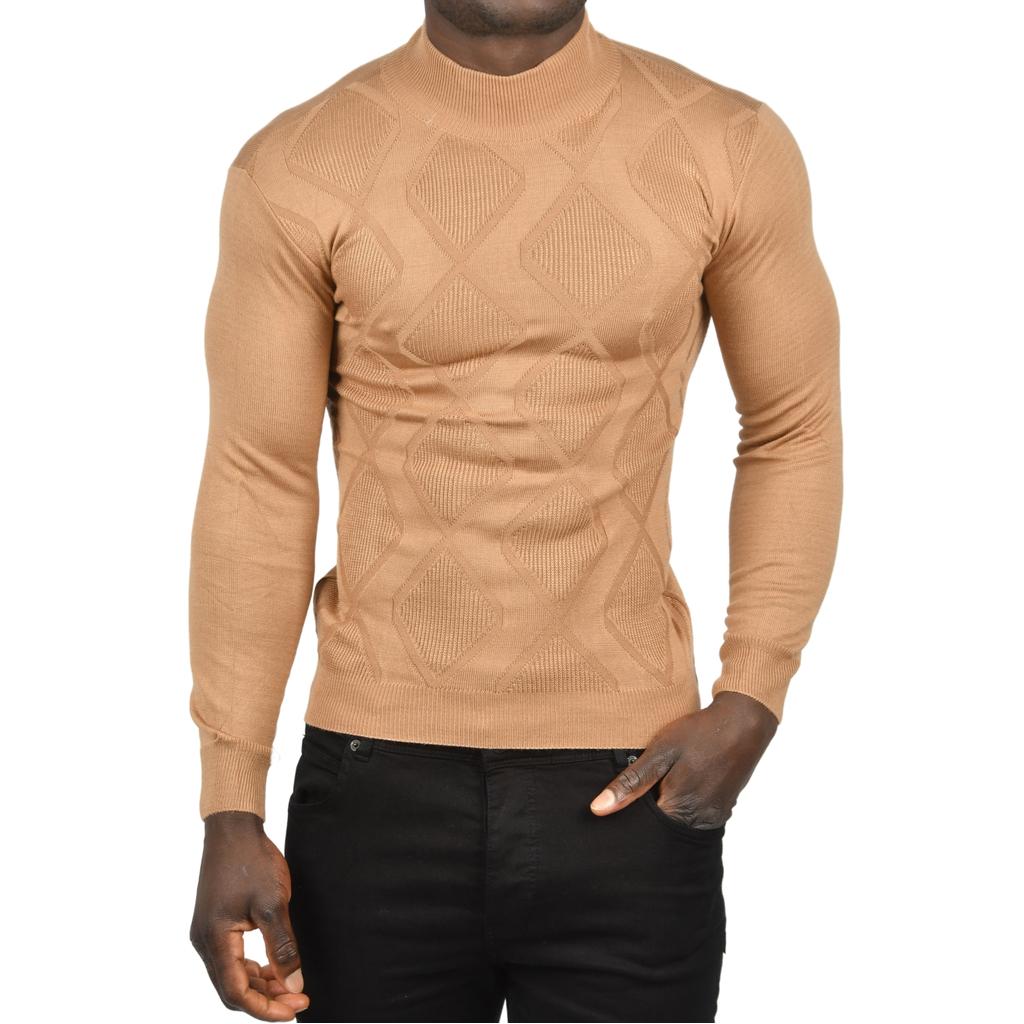 DeepSEA Baklava Desenli Slim Fit Yarım Balıkçı Yaka Triko Boğazlı Kazak 2505511