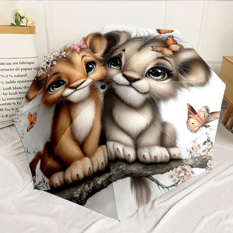 Lion Cub With Bow 8-Frame for Travel, camping, Casual Lightweight Portable Umbrella, Essential for every family Holidays Birthday Gift