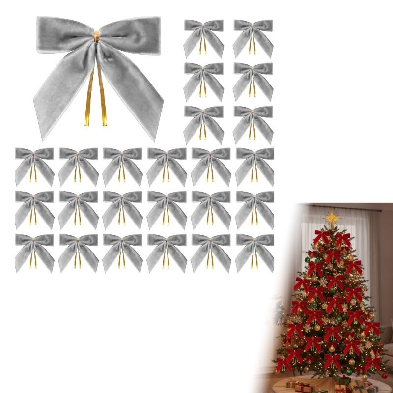 Luxurious Velvety Bowknot Knot Ornament Velvety Holiday Decors For Christmas Tree Holiday Homes Party Decorations серый