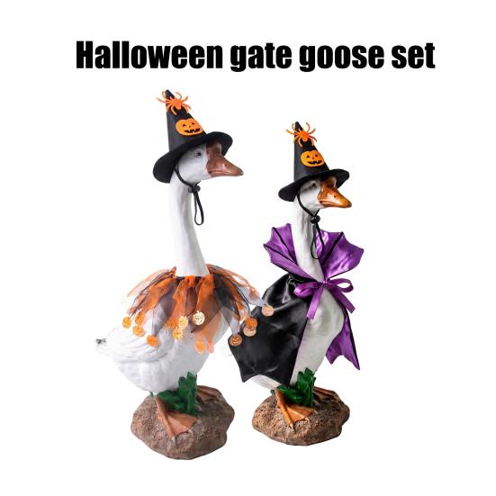Goose Costume for Yard Display 1 Set Halloween Outfit, Lawn Festive Clothes with Pumpkin Spider Pointed Themed Hat, Porch 23 Inch Statue Outdoor