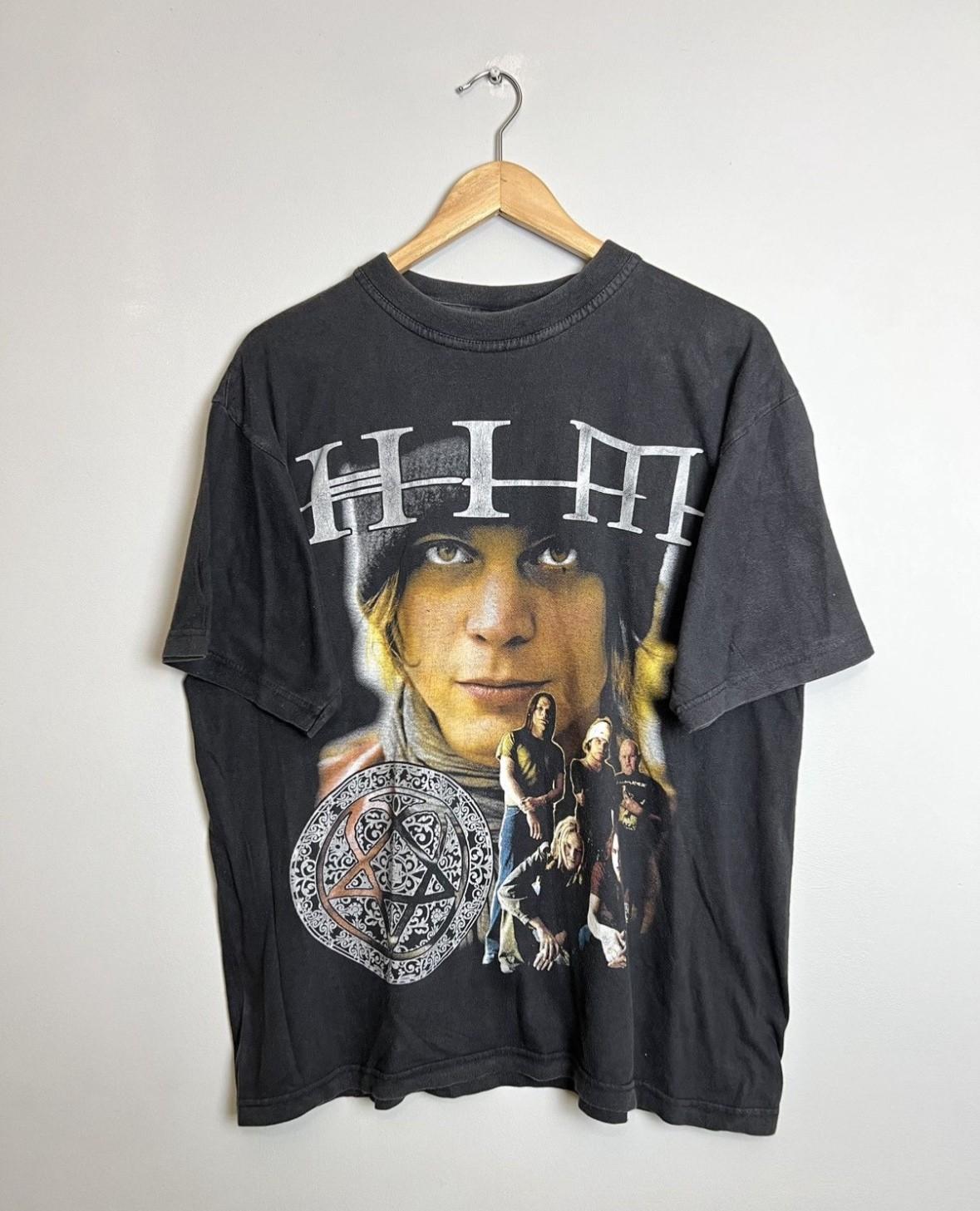 Rare Vintage 90s HIM Rock Pop Band Tshirt Y2K Large Suede Unisex T-Shirt L