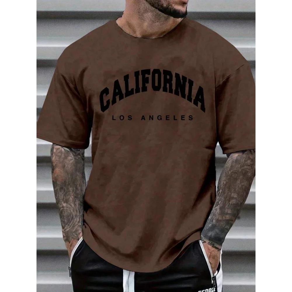 3D California Letter Print Men's Loose T-shirt Urban Street Men's Fashion Short-sleeved Top Summer Daily Casual Men's T-shirt