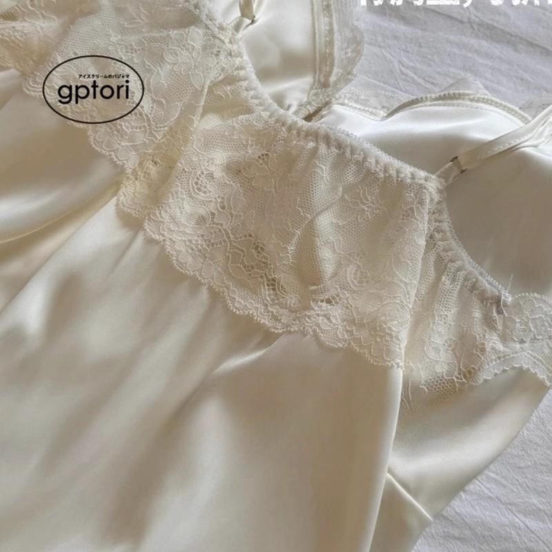 2025 Sommer Damen Eisseide Spitze Camisole Pyjama Set mit Brustpolster