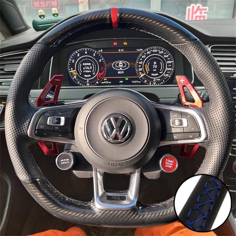 

Чохол на кермо автомобіля зі шкіри під карбон Для Volkswagen VW Golf 7 GTI Golf R MK7 VW Polo GTI Scirocco 2015 2016 Салон Blue Thread