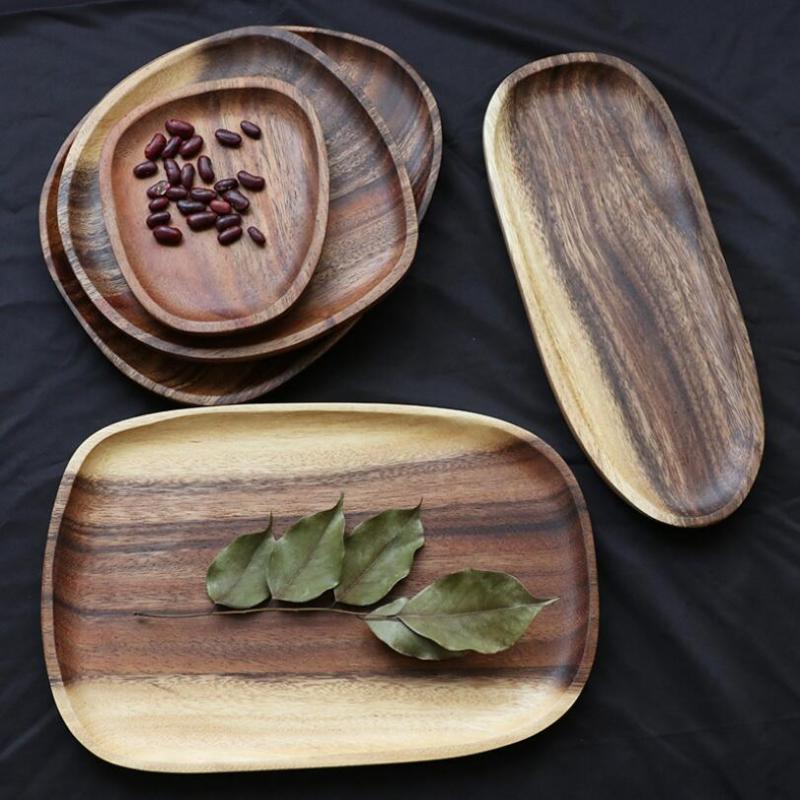1 stück Ganze Holz Akazie Unregelmäßigen Oval Massivholz Platte Obst Gerichte Steak Pasta Tablett Dessert Teller Geschirr
