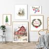 Retro Reindeer Sleigh Christmas Tree Canvas Print Christmas Socks Christmas Wall Art Poster for Modern Nordic Home Decor Gifts